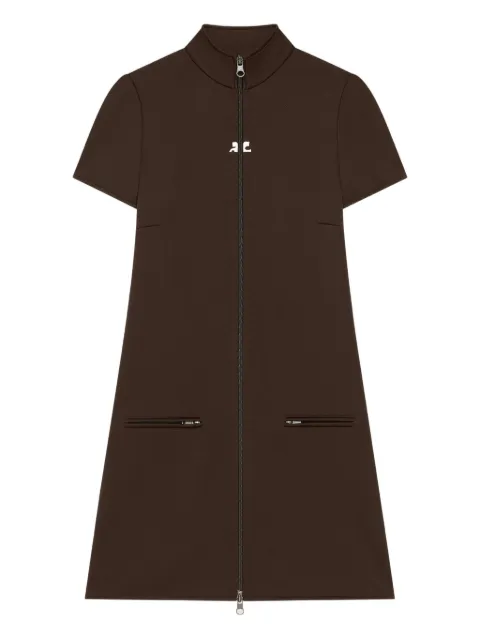 Courrèges zip-up short-sleeve dress Brown 325JRO686JS0250