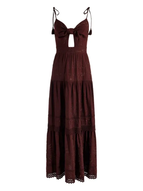 alice + olivia Minka tie-front embroidered maxi day dress Brown CC506D07569