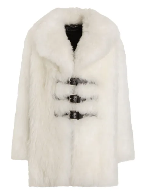 Dolce & Gabbana buckle-detail shearling coat Neutrals F0W4OFFUPSK