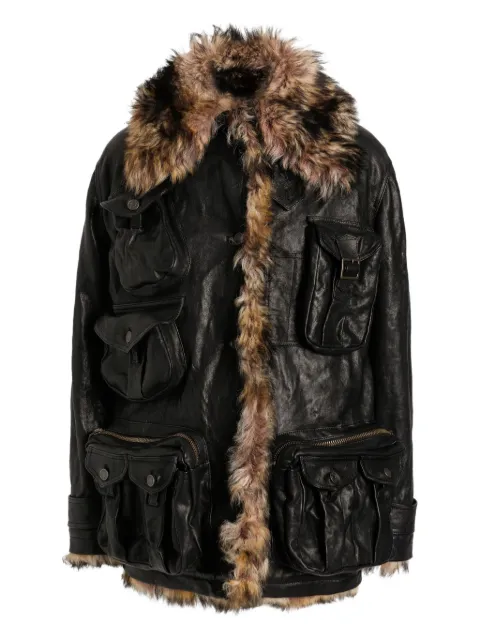 Dolce & Gabbana fur-trimmed pocket coat Black F9T59LHULYG