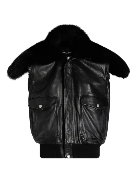 Dolce & Gabbana fur-collar leather gilet Black F9T18LGDDD4