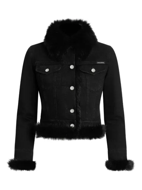 Dolce & Gabbana faux fur-trimmed denim jacket Black F9S97ZG8OD8
