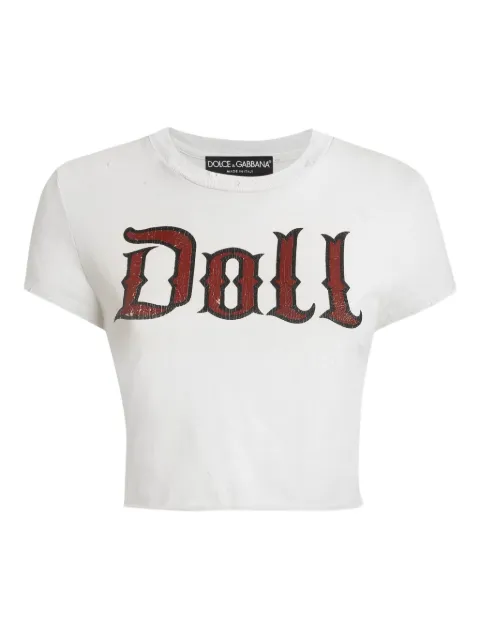 Dolce & Gabbana doll-print crop top White F8V95TGDDGS