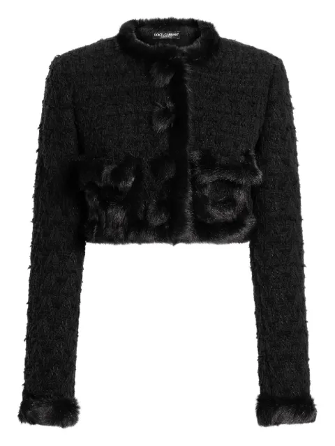 Dolce & Gabbana faux-fur trimmed tweed jacket Black F27HWZFUTBI