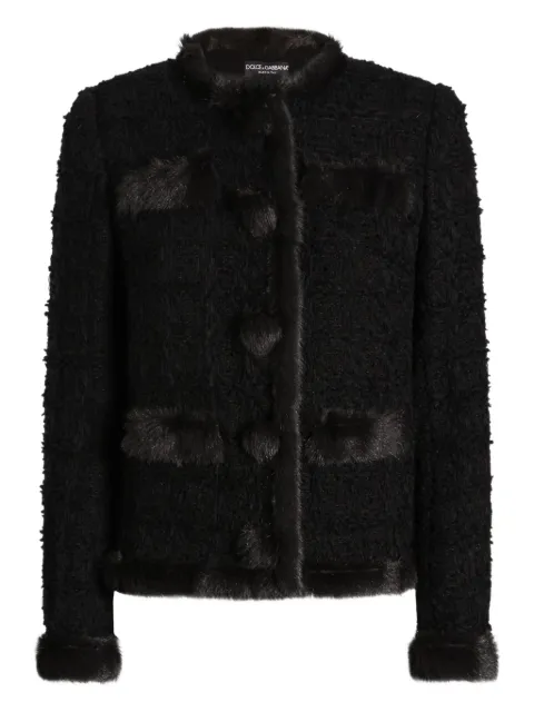 Dolce & Gabbana fur-trimmed tweed jacket Black F27HIZHUMJK