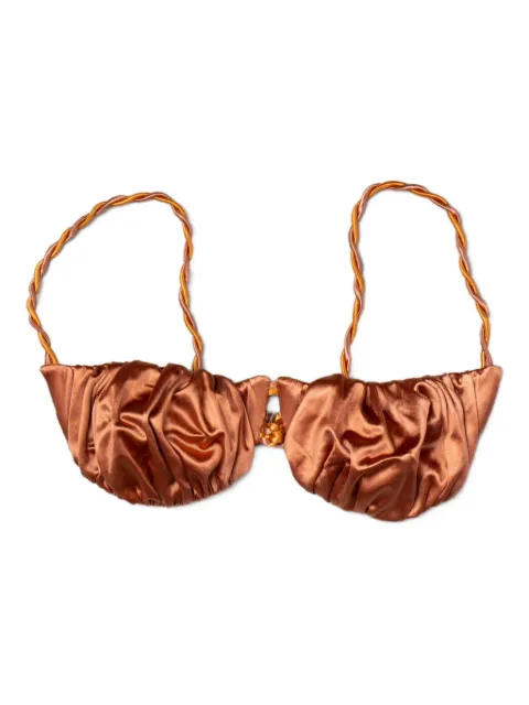 Isa Boulder twisted-strap satin bikini top Brown SS25WST08