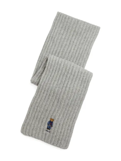 Polo Ralph Lauren ribbed bear-embroidered scarf Grey 455931877004