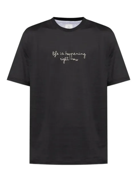 Eleventy slogan-embroidery T-shirt Black L75TSHL16TSH26001