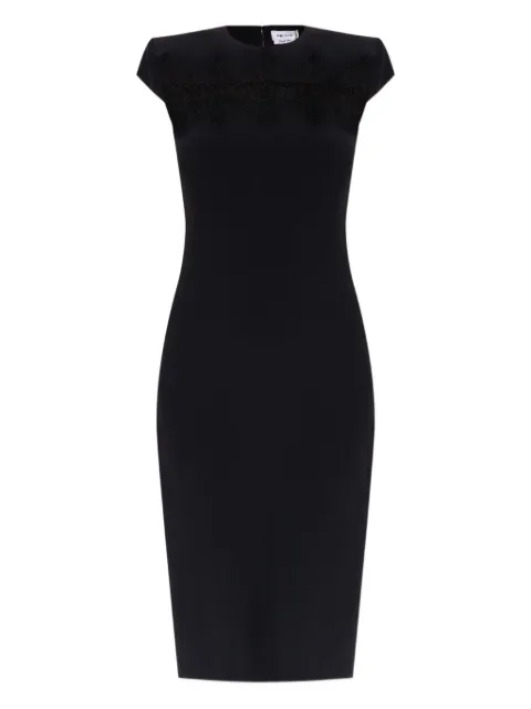 Alexander McQueen cap-sleeve lace-embroidered midi dress Black 830138QEAAA