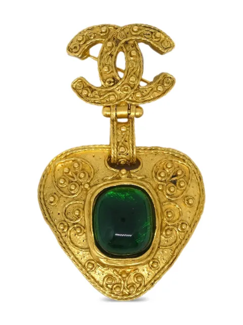 CHANEL Pre-Owned 1994 CC heart-motif brooch Gold B175996