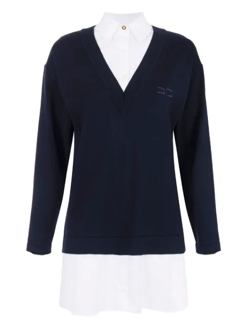 Elisabetta Franchi V-neck poplin knit mini dress Black AM09T56E2