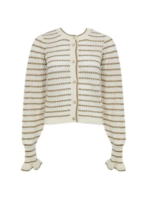 TWINSET striped ruffled cardigan White 252TP3530