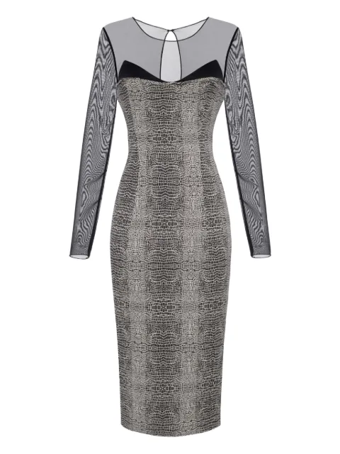 Elisabetta Franchi python-print mesh-insert midi dress Silver AB87657E2