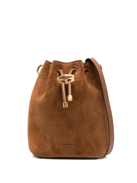 Jimmy Choo Cinch drawstring suede bucket mini bag Brown BONBON