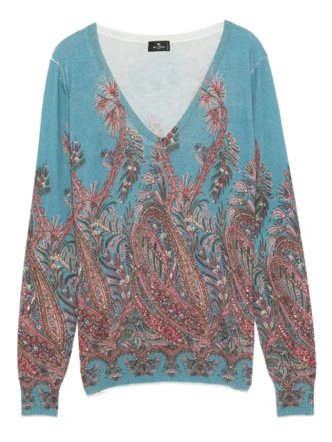 ETRO paisley-print V-neck top Blue WRKE0024AV752