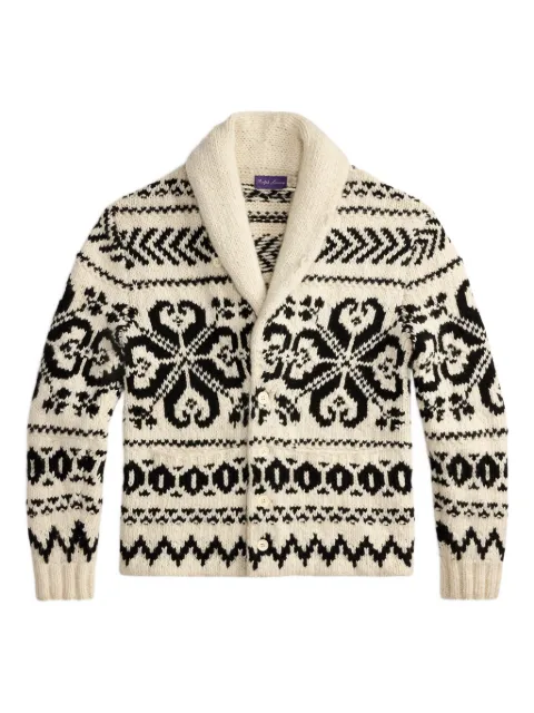 Ralph Lauren Purple Label shawl-collar jacquard cardigan White 790982253001