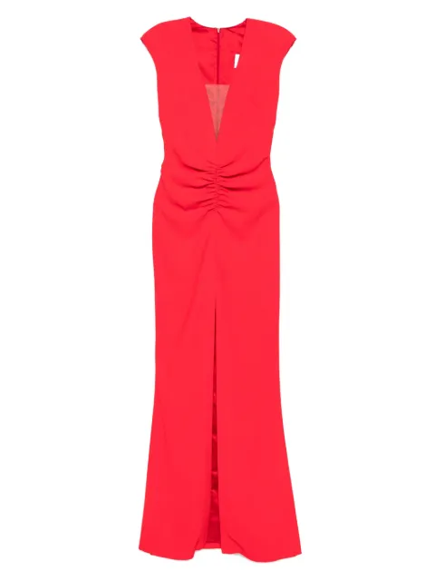 SILK LOVE & LACE ruched-front split maxi dress Red 17R12