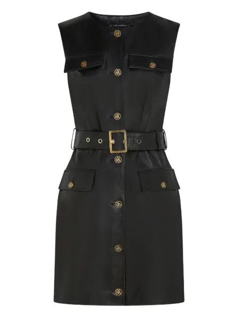 Karl Lagerfeld belted button-fastening leather dress Black A4W13034999