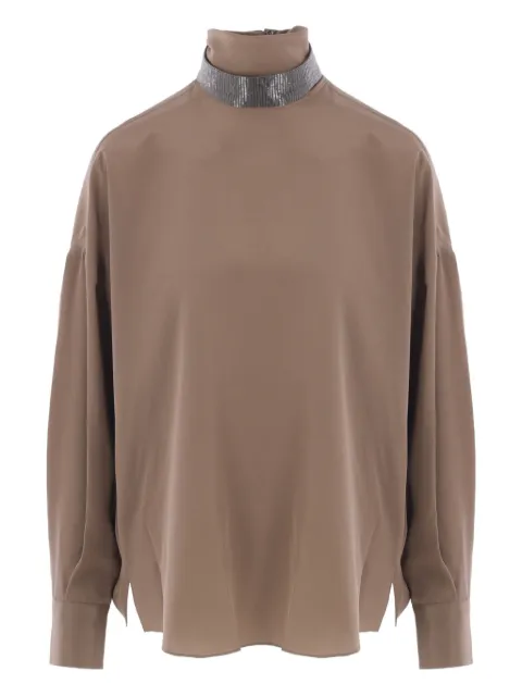 Brunello Cucinelli beaded-neck high-neck blouse Neutrals MB993EK724C3981