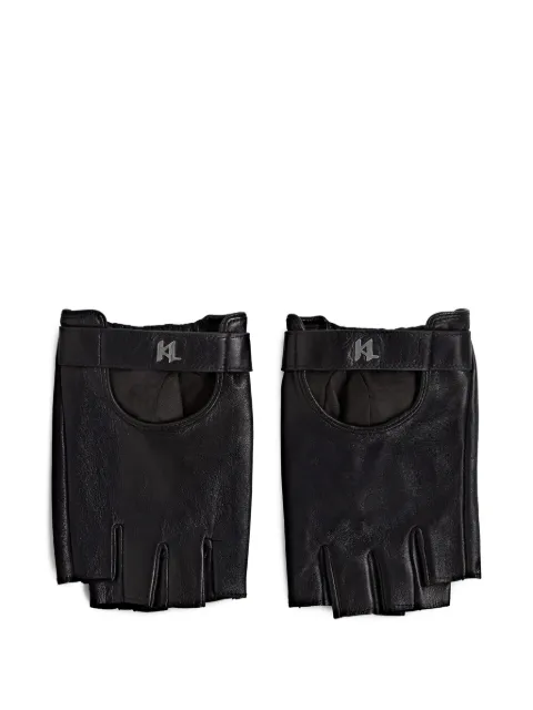 Karl Lagerfeld K/Monogram fingerless leather gloves Black A3M33073999