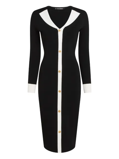Karl Lagerfeld contrast-collar button knit dress Black A4W13025998