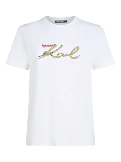 Karl Lagerfeld sequin-signature organic cotton T-shirt White A4W17052100