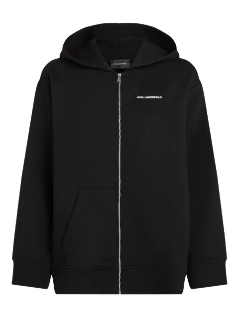 Karl Lagerfeld logo-leopard zip hoodie Black A4W20068999