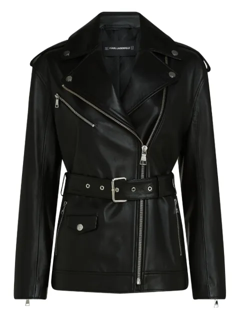 Karl Lagerfeld belted leather biker jacket Black A4W14061999