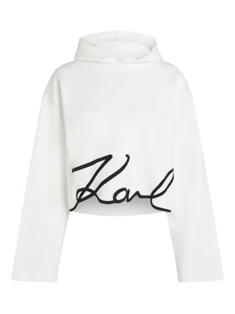 Karl Lagerfeld signature-hem hooded sweater White A4W20039B09