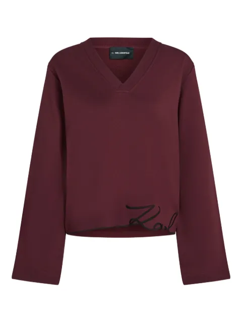 Karl Lagerfeld signature-hem v-neck sweater Red A4W20040548