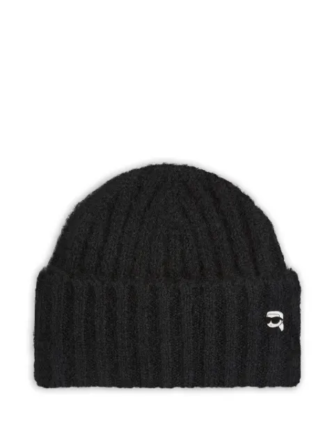 Karl Lagerfeld Ikon ribbed-knit beanie hat Black A4W33108999