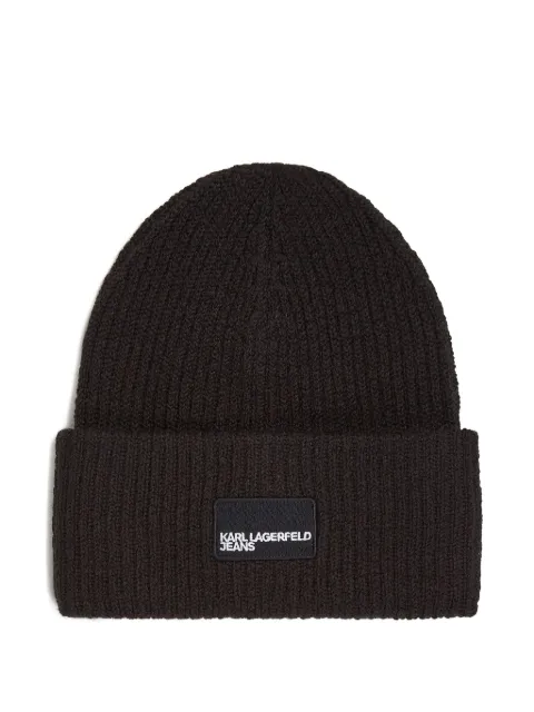 Karl Lagerfeld Jeans logo-patch ribbed beanie Black A4W33079999