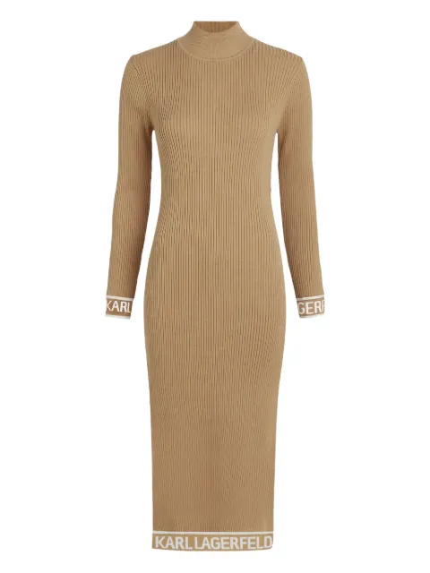 Karl Lagerfeld logo-trim ribbed midi dress Brown A4W130281LG