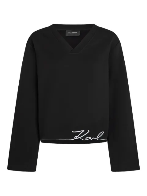 Karl Lagerfeld signature-hem V-neck sweater Black A4W20040999