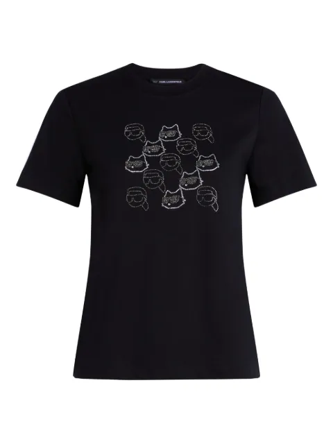Karl Lagerfeld rhinestone cat-face T-shirt Black A4W17098999