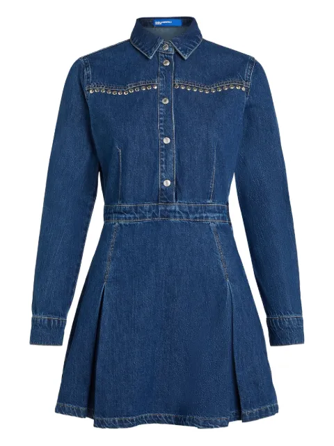 Karl Lagerfeld Jeans pleated stud-embellished denim dress Blue A4W130021EX