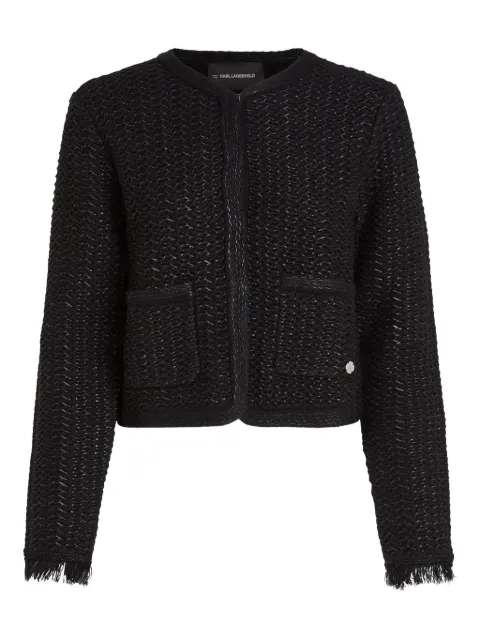 Karl Lagerfeld tweed frayed cardigan Black A4W18055999