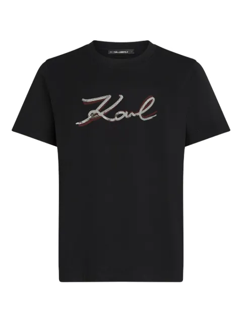 Karl Lagerfeld sequin signature-embellished T-shirt Black A4W17052999