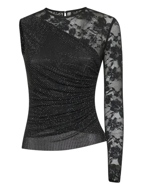 Self-Portrait rhinestone-embellished lace top Black PF25100TB