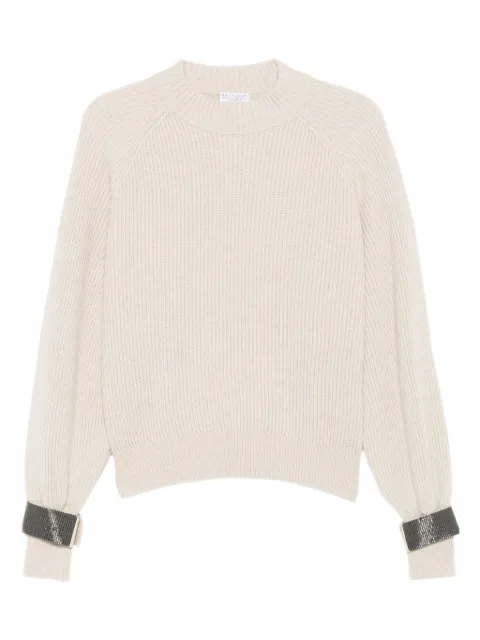 Brunello Cucinelli ribbed embellished-cuff sweater Neutrals M12723300C9731