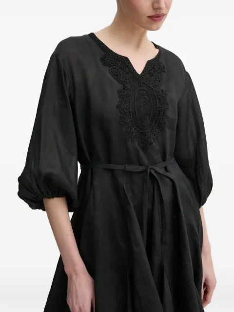 Isabelle Blanche embroidered-details balloon-sleeve mini dress Black IS25SSA086T019