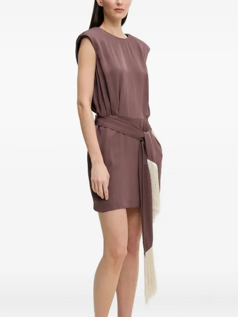 Isabelle Blanche padded-shoulder belted-waist mini dress Brown IS25SSA147T011