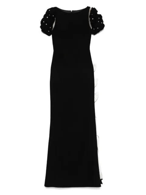 SILK LOVE & LACE embellished puff-sleeve dress Black 9R8