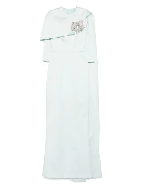 SILK LOVE & LACE bow-embellished cape dress Blue 15R5AQUA