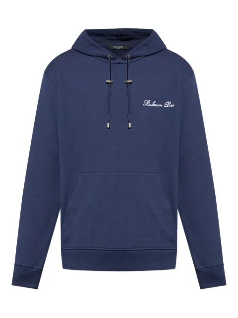 Balmain logo-embroidered hoodie Blue DH1JT047BC78