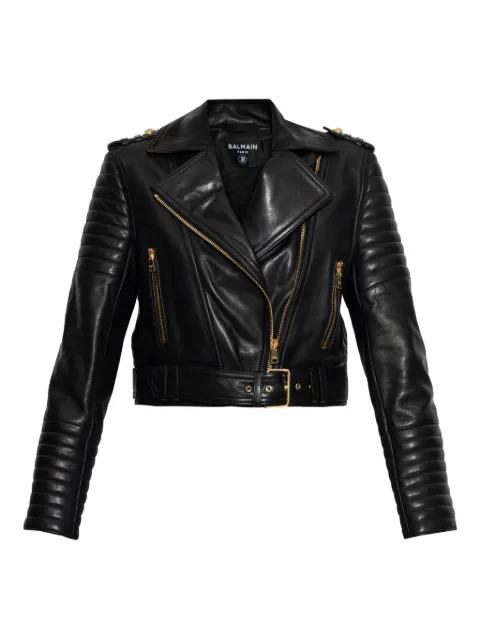 Balmain asymmetrical-zip leather jacket Black FF1TD207LC62