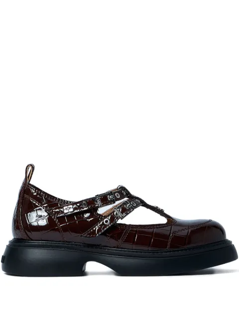 GANNI Butterfly crocodile-effect buckle loafers Brown S3077890