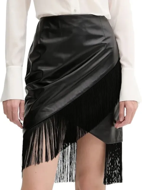 IRO leather fringe asymmetric midi skirt Black WM31NEELA