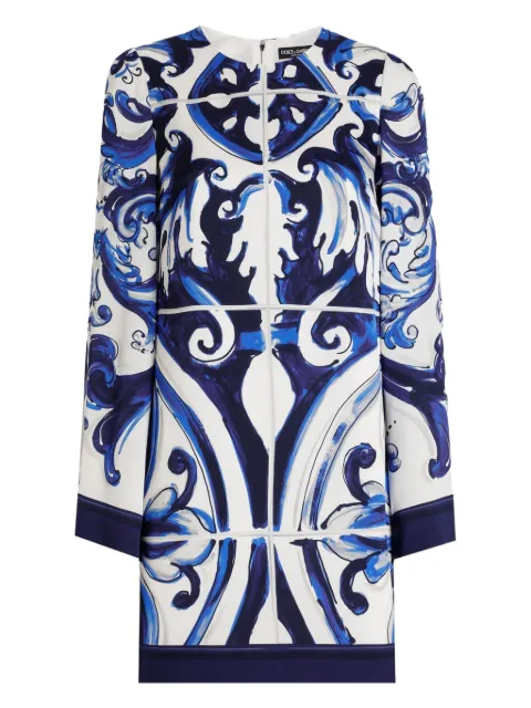 Dolce & Gabbana Majolica-print long-sleeve mini dress Blue I6KH4WFHAA2