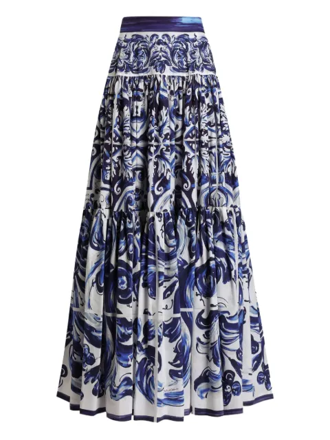 Dolce & Gabbana Majolica-print tiered skirt Blue I4O20WFI5JK